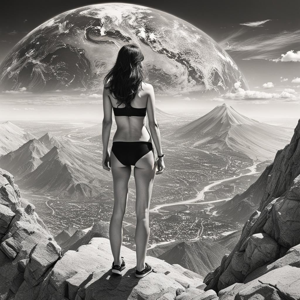 Bikini-Clad Woman Creates Earth on Mount Olympus
