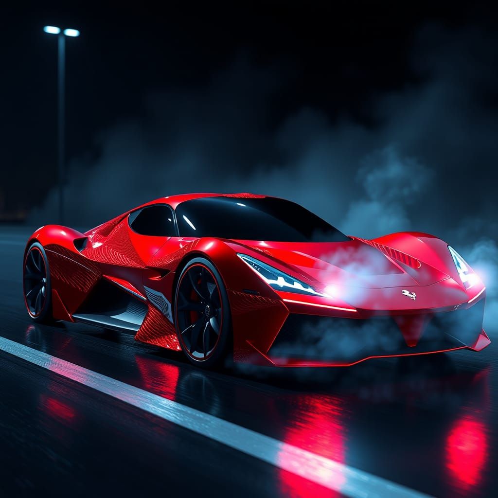 Futuristic Red Ferrari Concept Car in 3D Anime Style