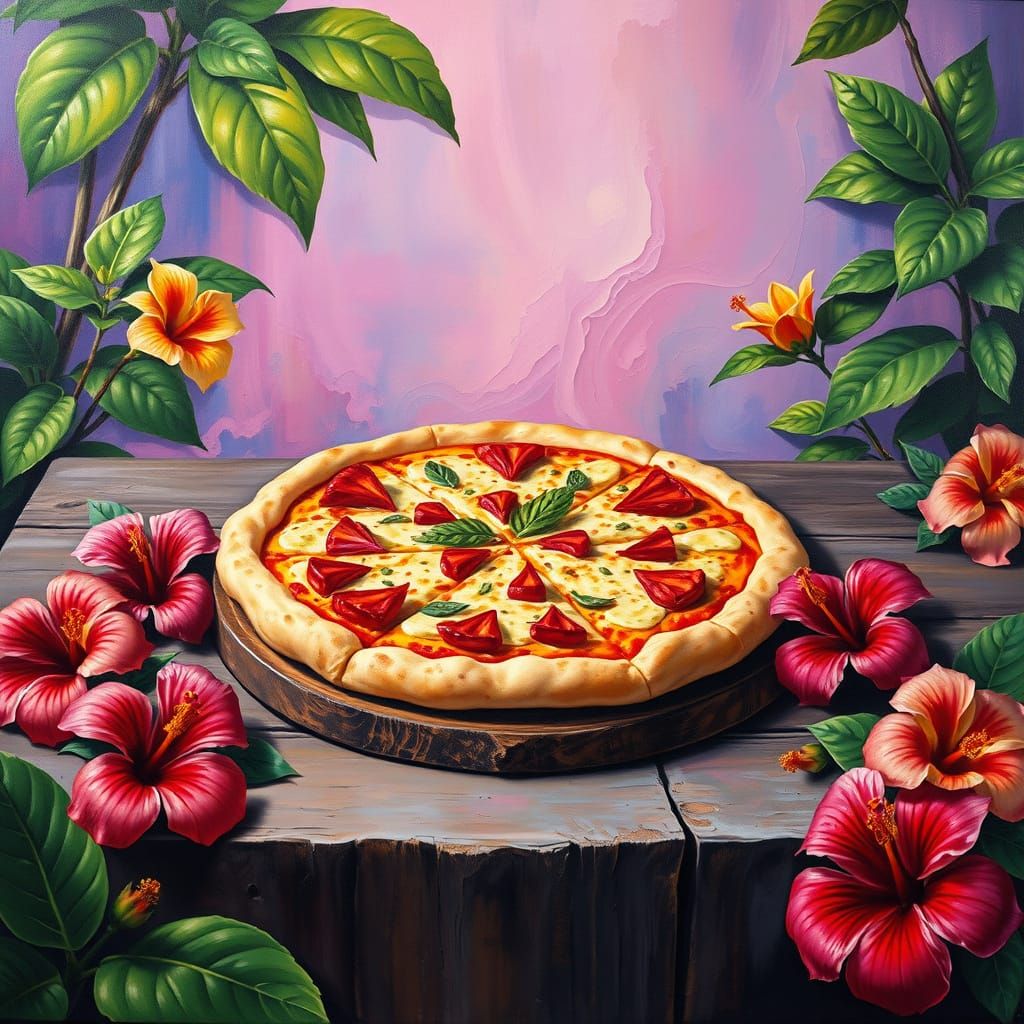 Hawaiian Pizza in Surreal Tropical Dreamscape