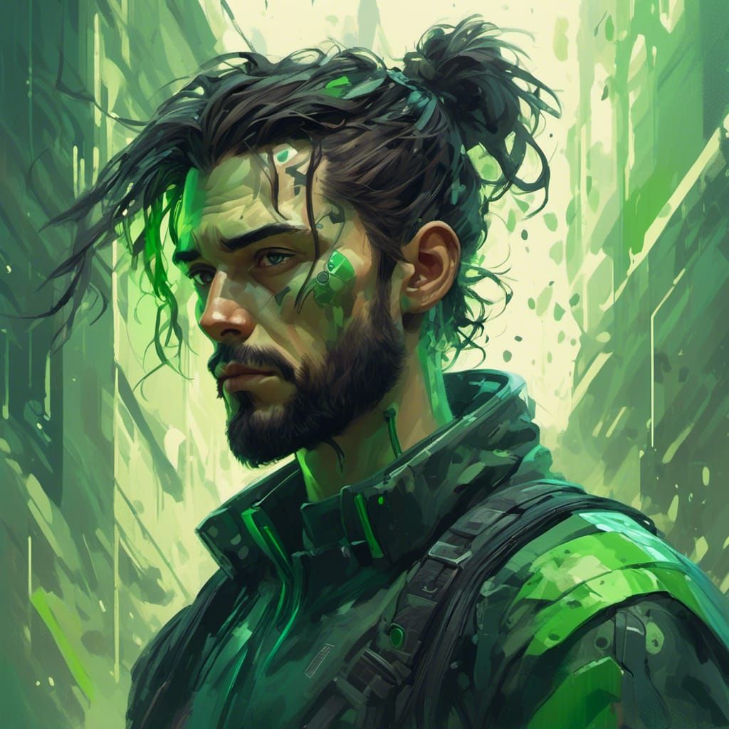 Man in Exo Suit Portrait in Dramatic Lighting