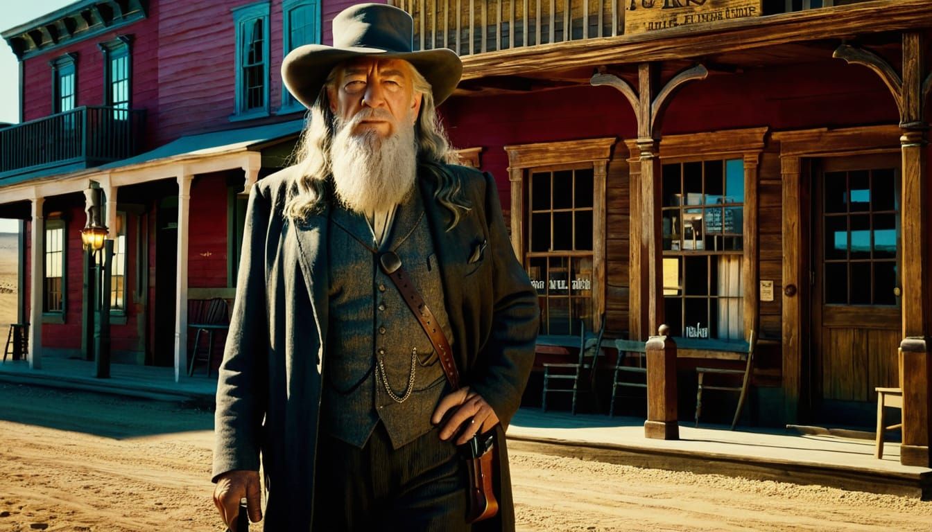 Dapper Wizard in 1800s Western Town