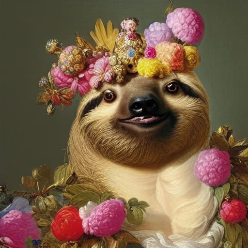 Sloth in Rococo Gown: Pet Portrait