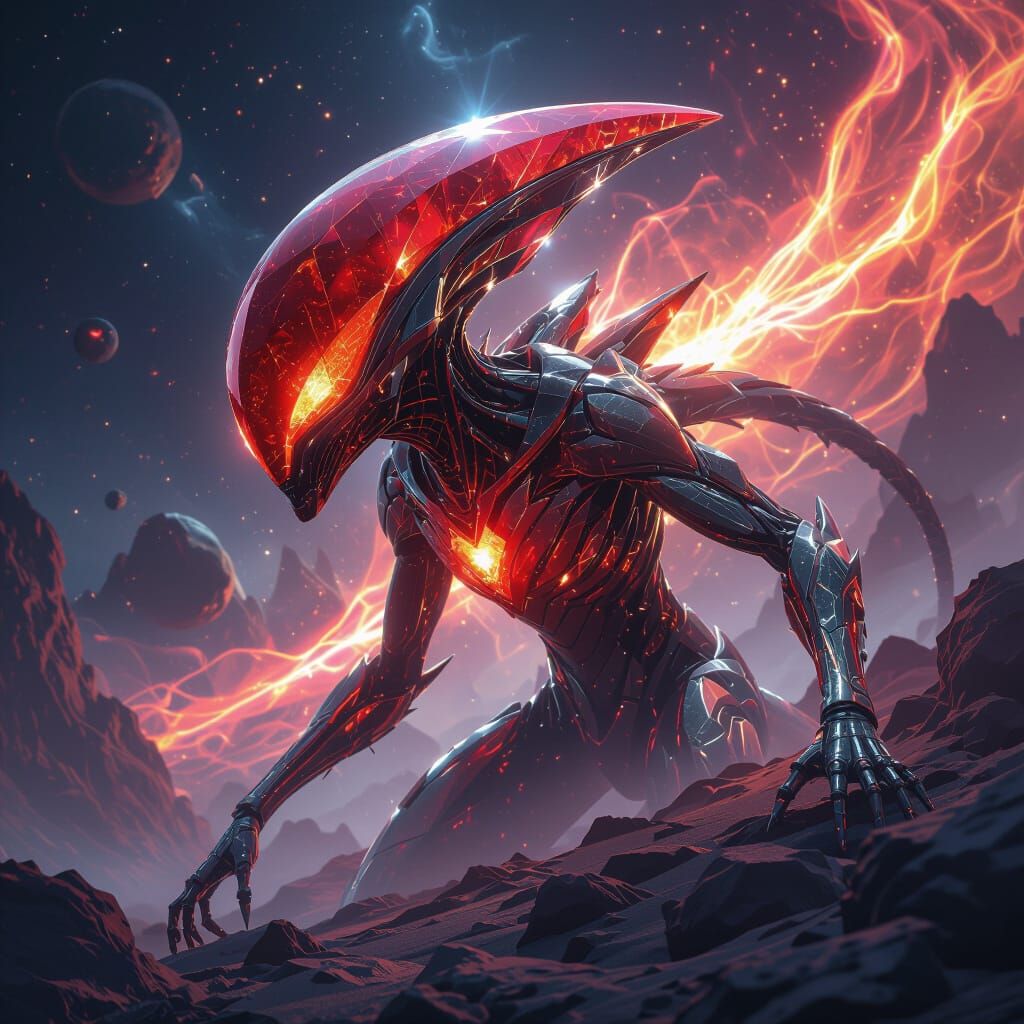 Alien Crystal Creature with Gamma Rays in Hyper-Realistic St...