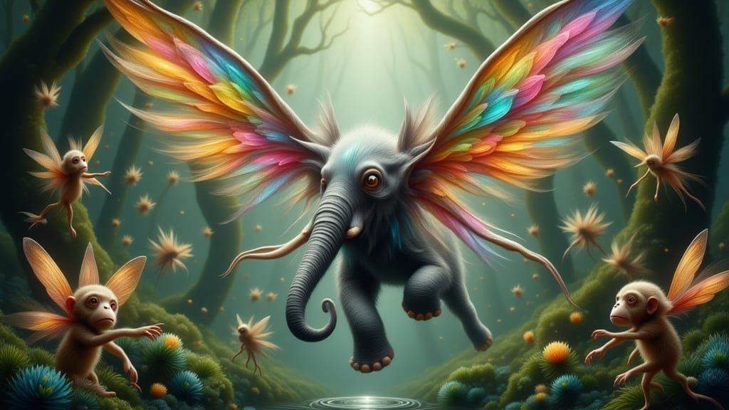 Whimsical flying elephant