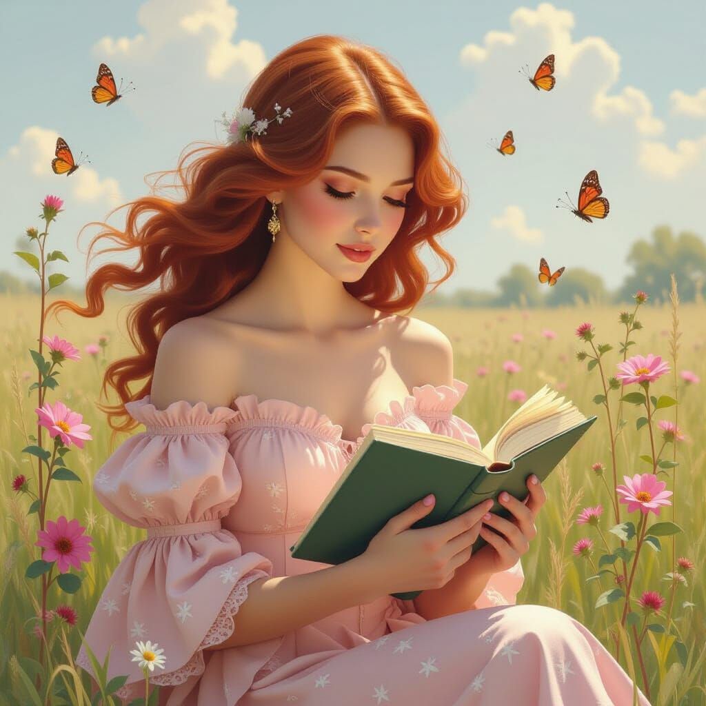 Ethereal Redhead Emerges from Storybook Painting