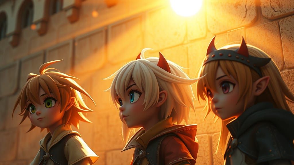 Whimsical Fantasy Characters in Golden Hour