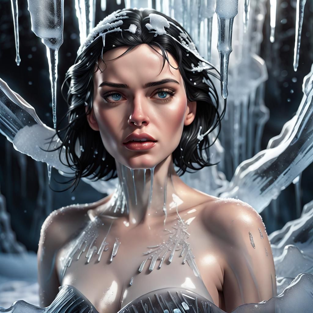 Icy Woman Portrait in Comic Noir Style