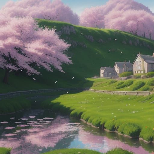 Cherry Blossom Village in Springtime