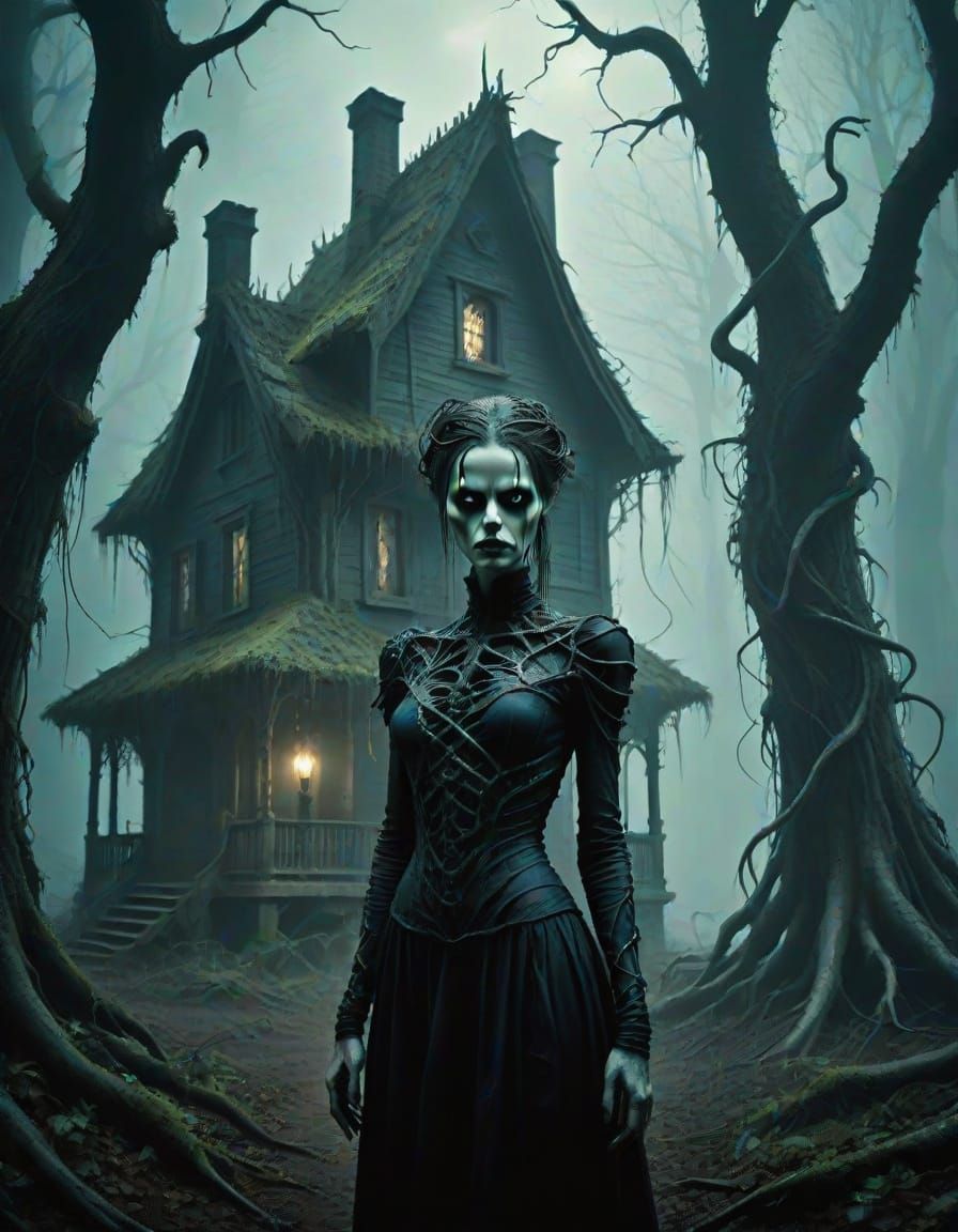 Eerie Forest Dweller in Biomechanical Surrealism