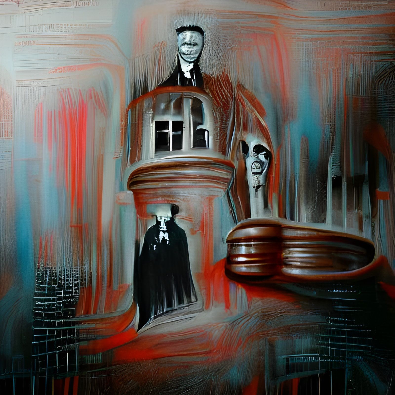 Kafkaesque Court of Justice in Black Ink
