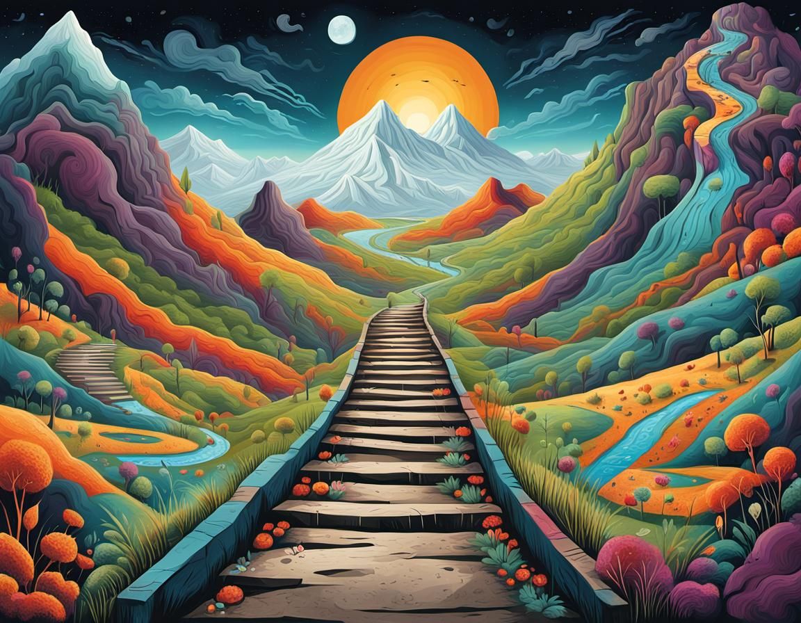 Vibrant Graffiti Mural: Mystical Journey of Growth
