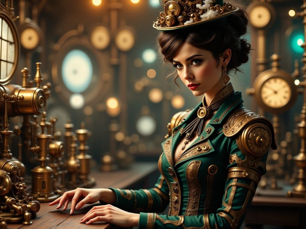 Edwardian Scientist & Robot in Steampunk Workshop