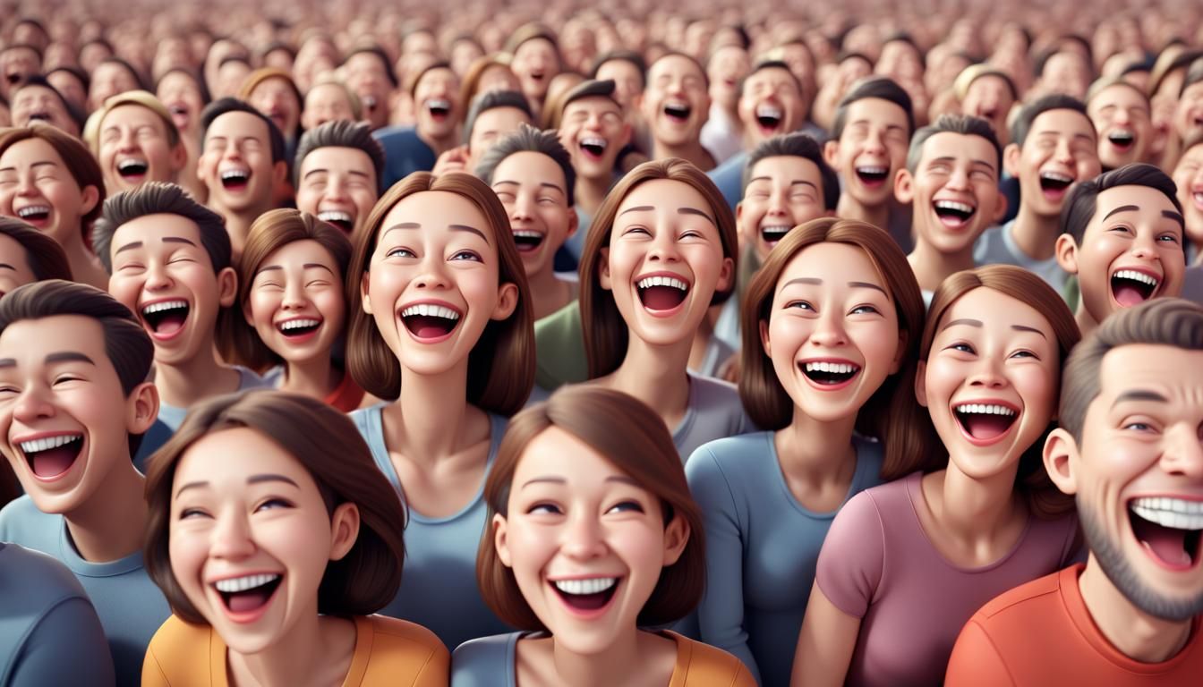 Cartoon Crowd of Laughing People in CGI Style
