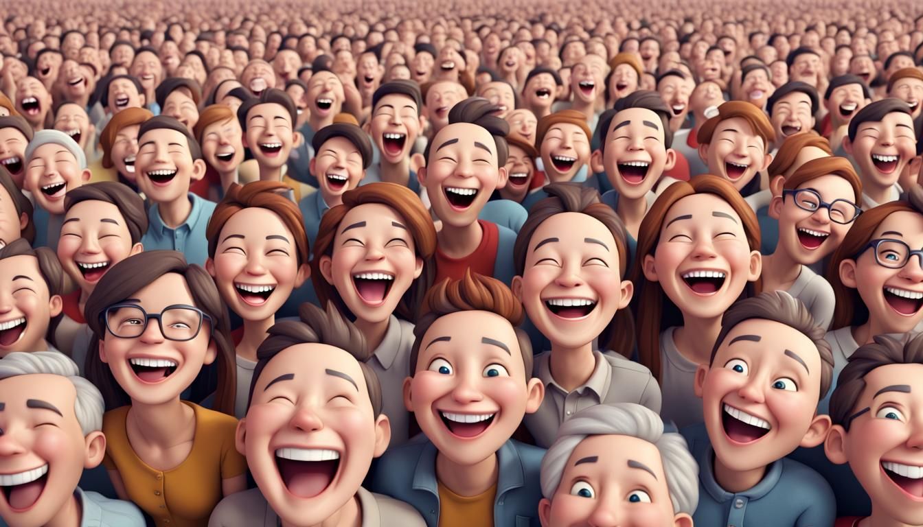Cartoon Crowd of Laughing People in CGI