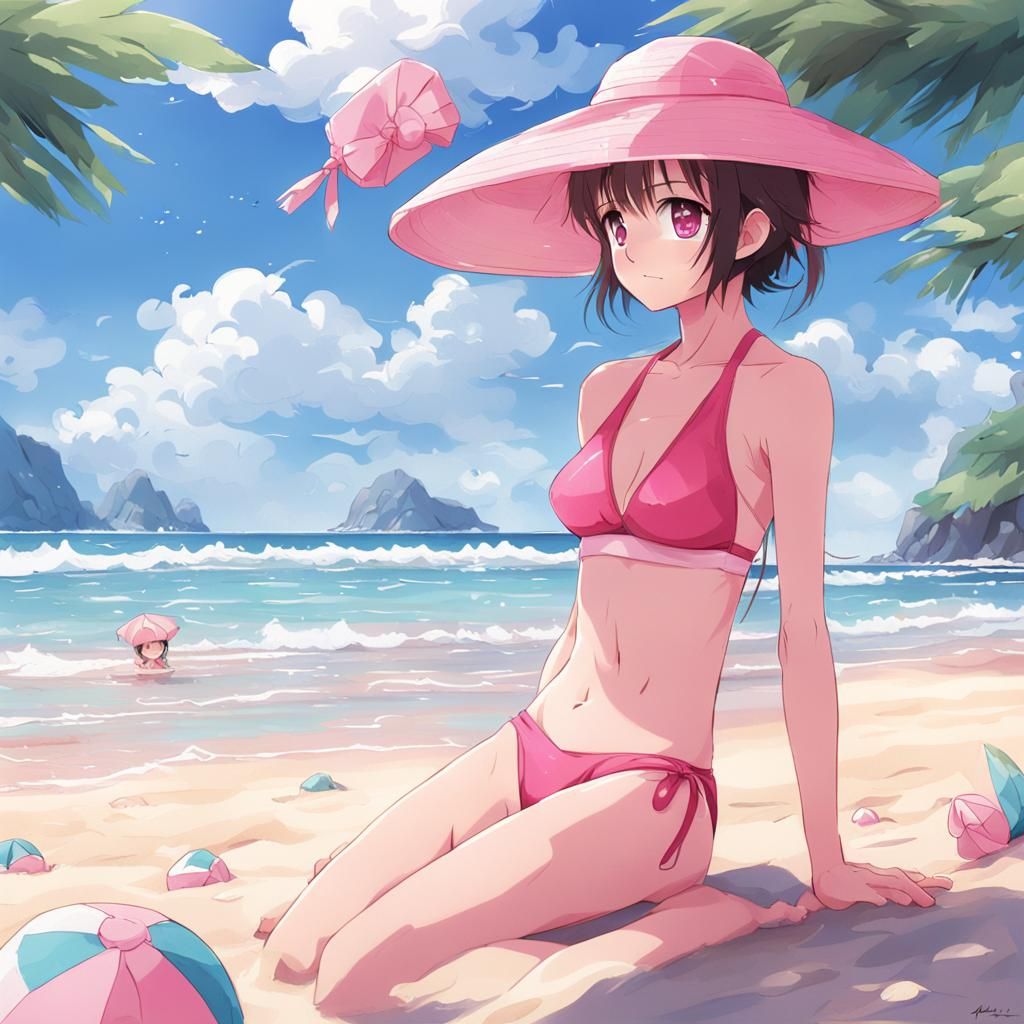 Anime Style Beach Scene with Child