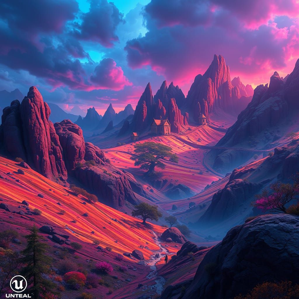 Ethereal Fantasy Realm in Vibrant, Jewel-Toned Splendor