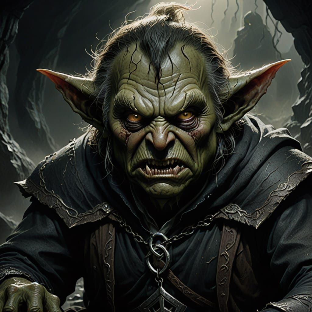 Goblin Trump Cowers in Dark Fantasy Cave