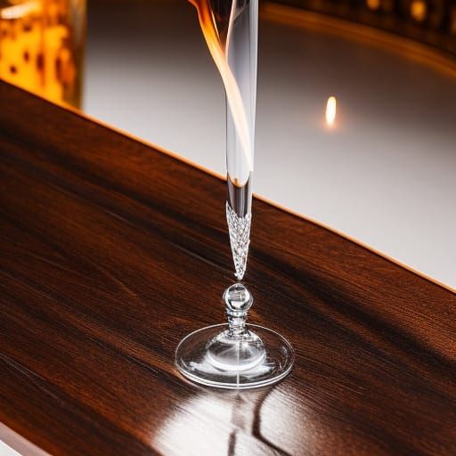 Exploding Crystal Goblet on Wooden Table