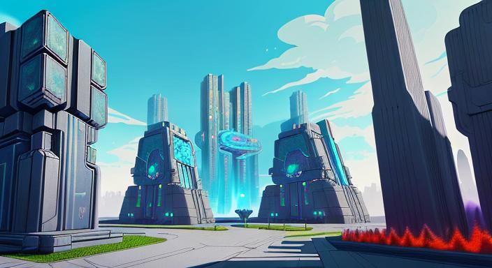 Surreal Dieselpunk Landscape with Sci-Fi Architecture