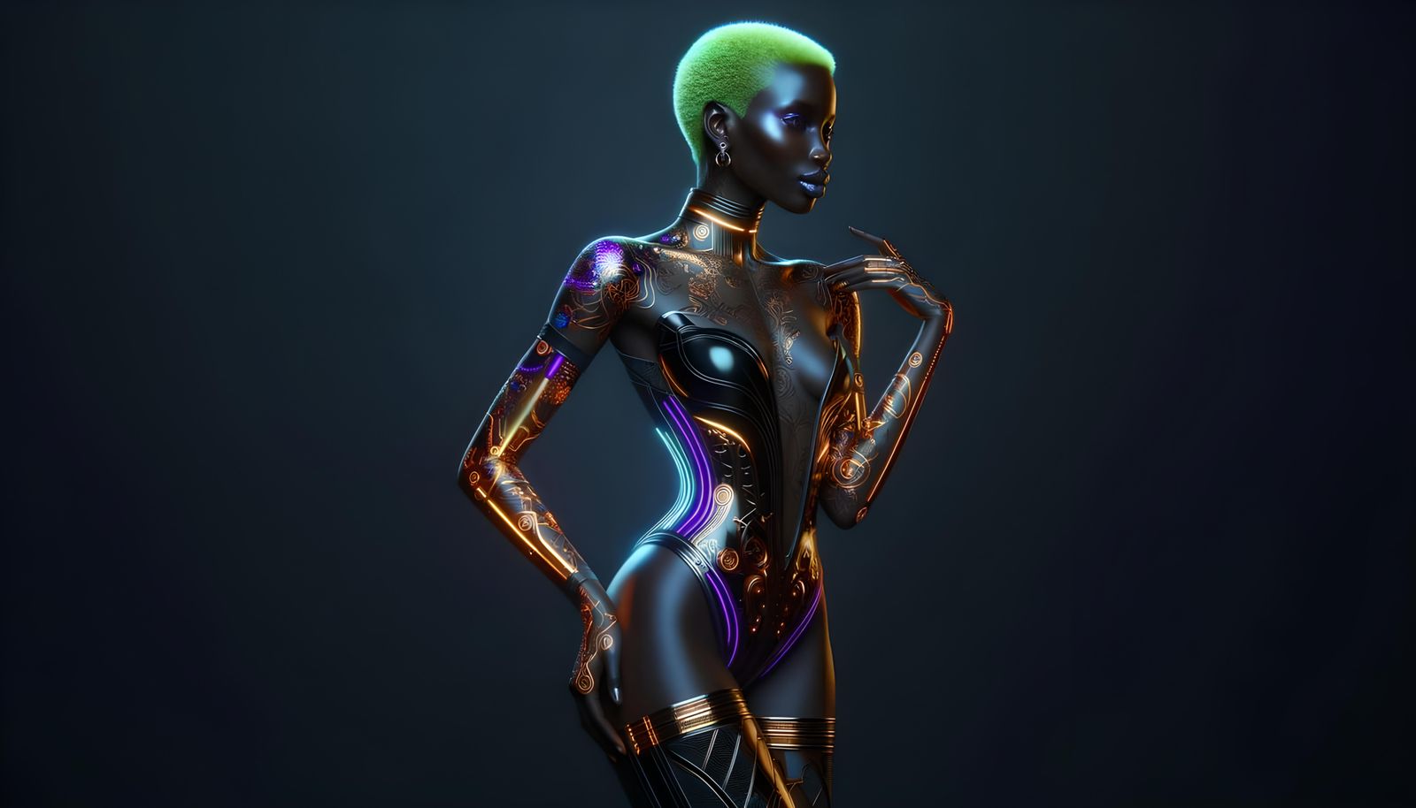 An  African Woman with flawless features clad in a futuristi...