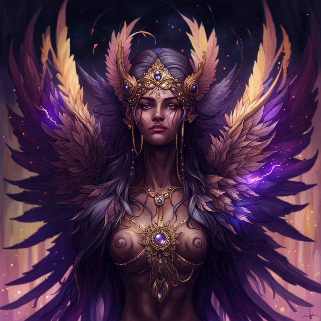 Ethereal Harpy Queen Casting Spells in Watercolour