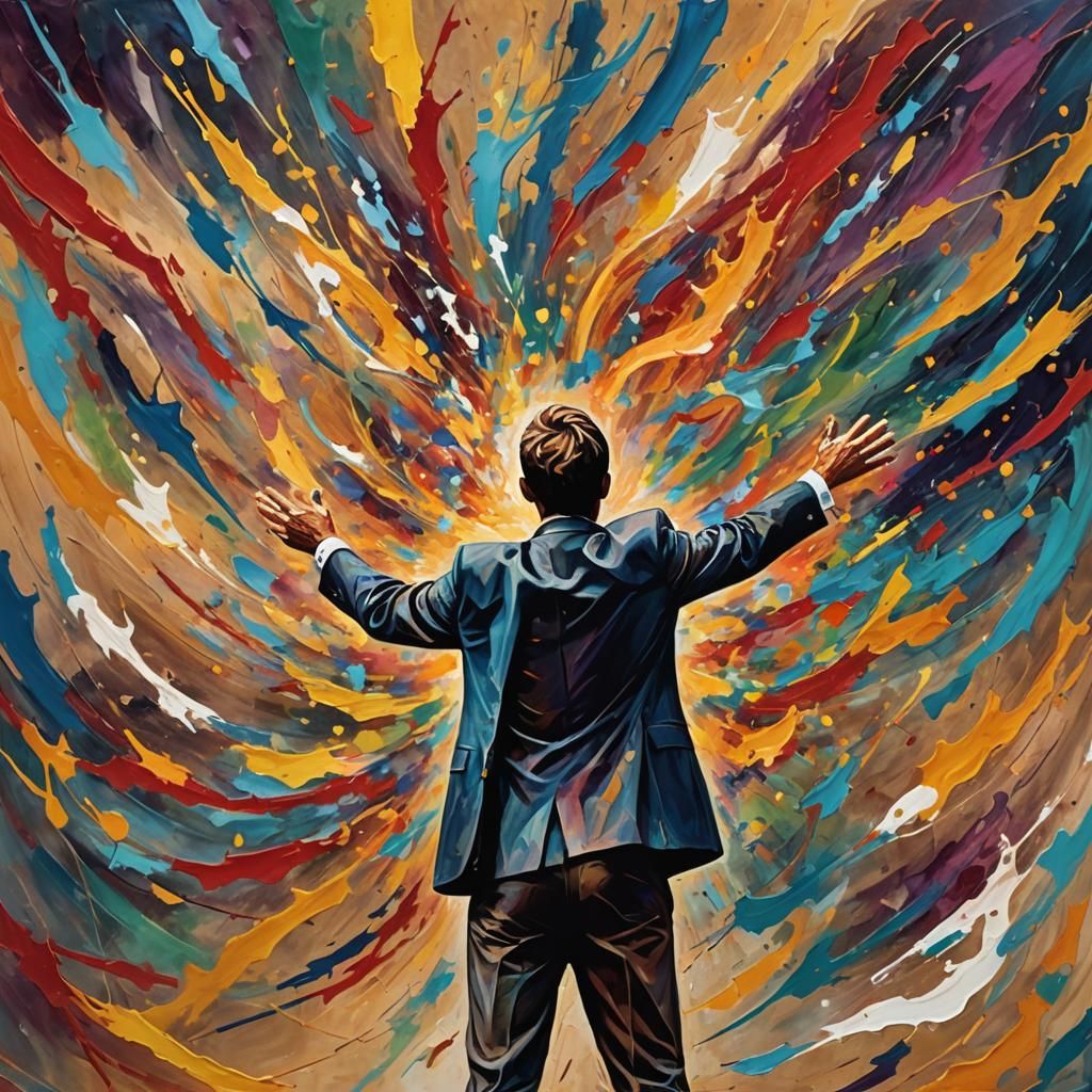 Abstract Expressionism: Suited Figure in Color Vortex