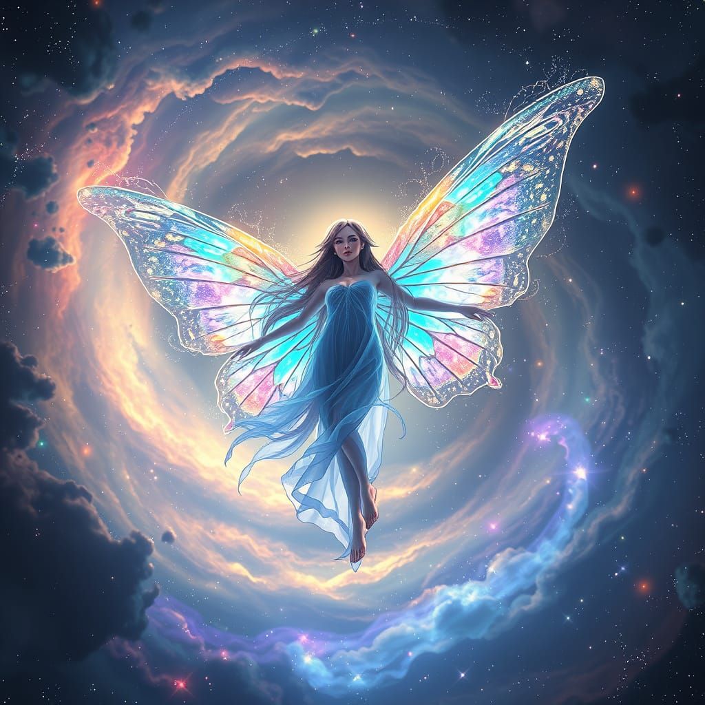 Celestial Being with Starlight Wings in Cosmic Nebula
