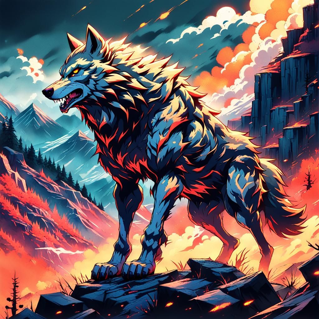 Anime Wolf Monster in Studio Trigger Style