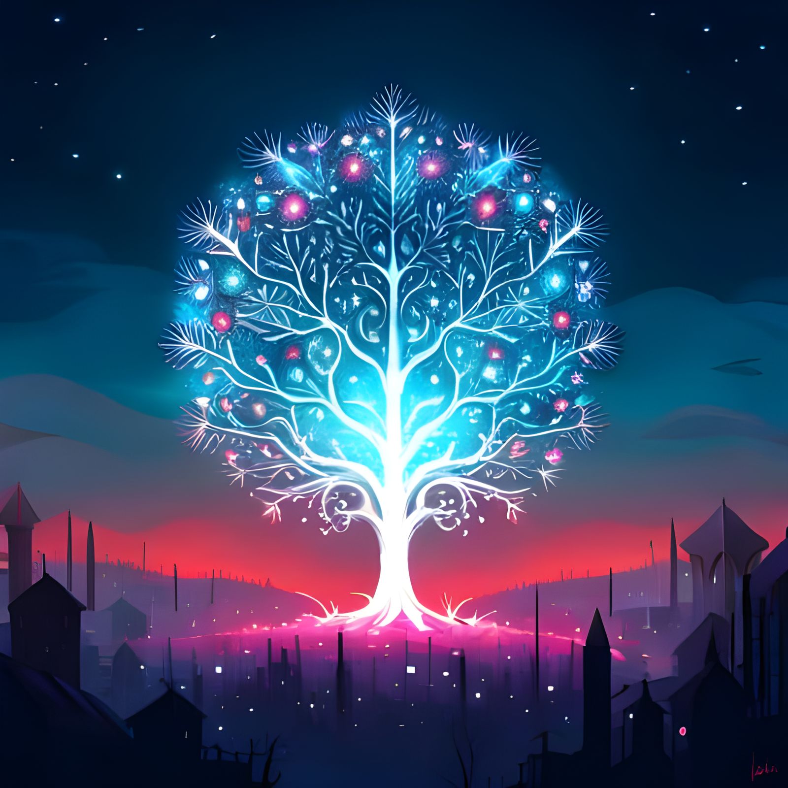 Glowing Sparkle Tree with Luminous Crystals