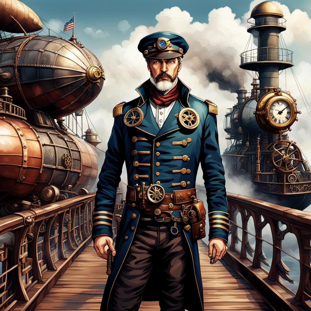 Steampunk Airship Captain on Bridge of Airship