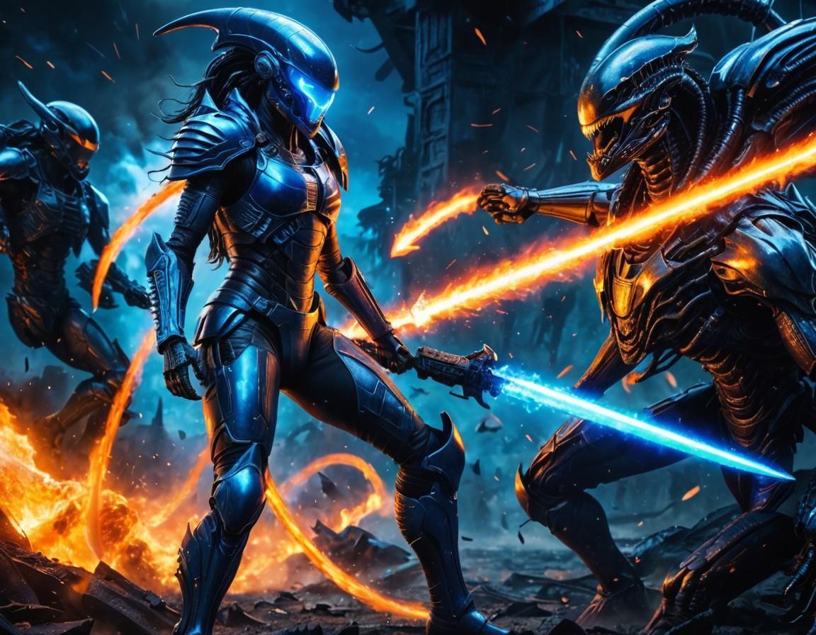 Amazonian Warrior in Xenomorph Armor, Sci-Fi Digital Art