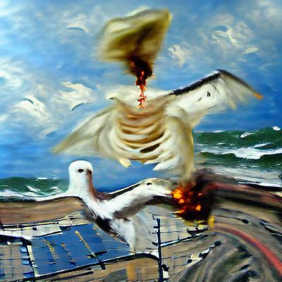 Dramatic Seagull Descent as Oil Painting