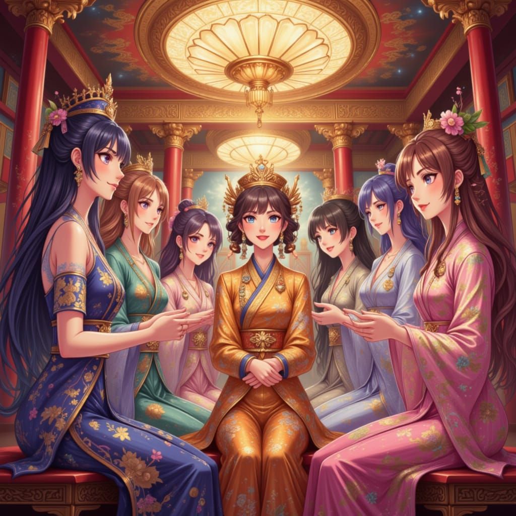 Mao Mao and Concubines in Opulent Palace Anime Style