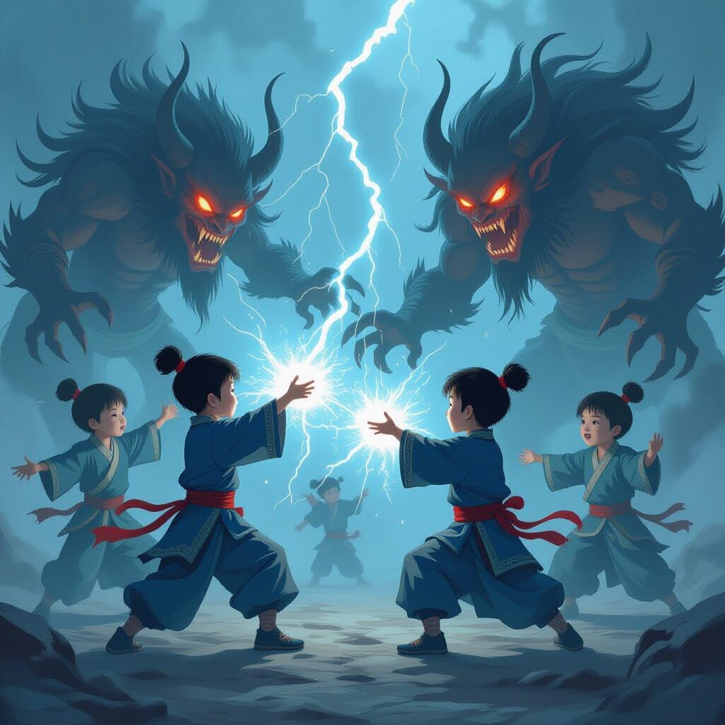 Mystical Battle of Young Mages in Chinese Fantasy Art