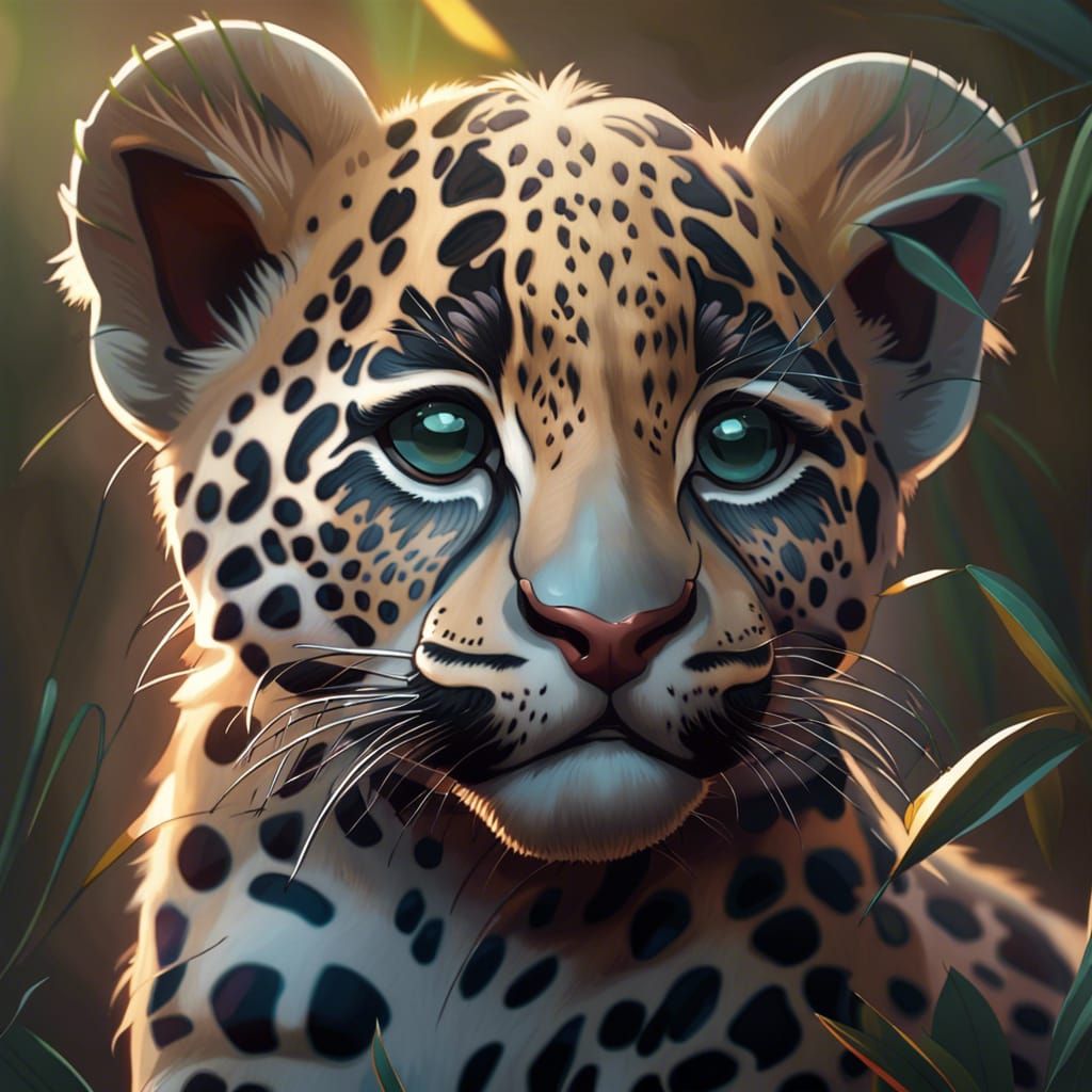 Hyperdetailed Portrait of a Cute Jaguar Cub