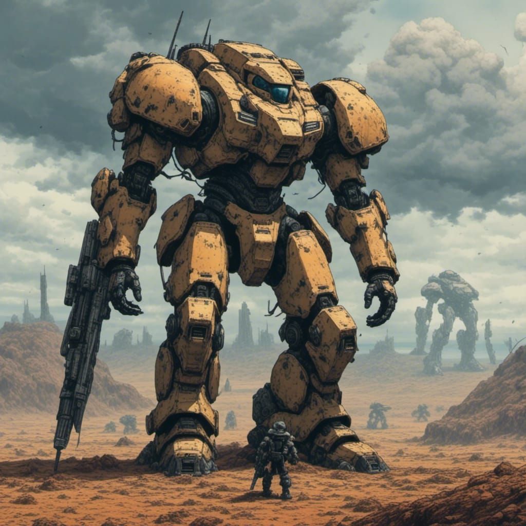 Power-Armored Soldier on Battlefield