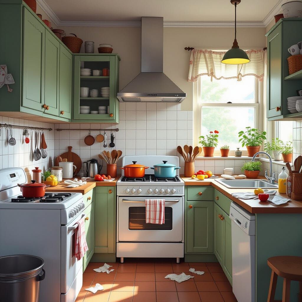 Messy Unkempt Kitchen Digital Illustration