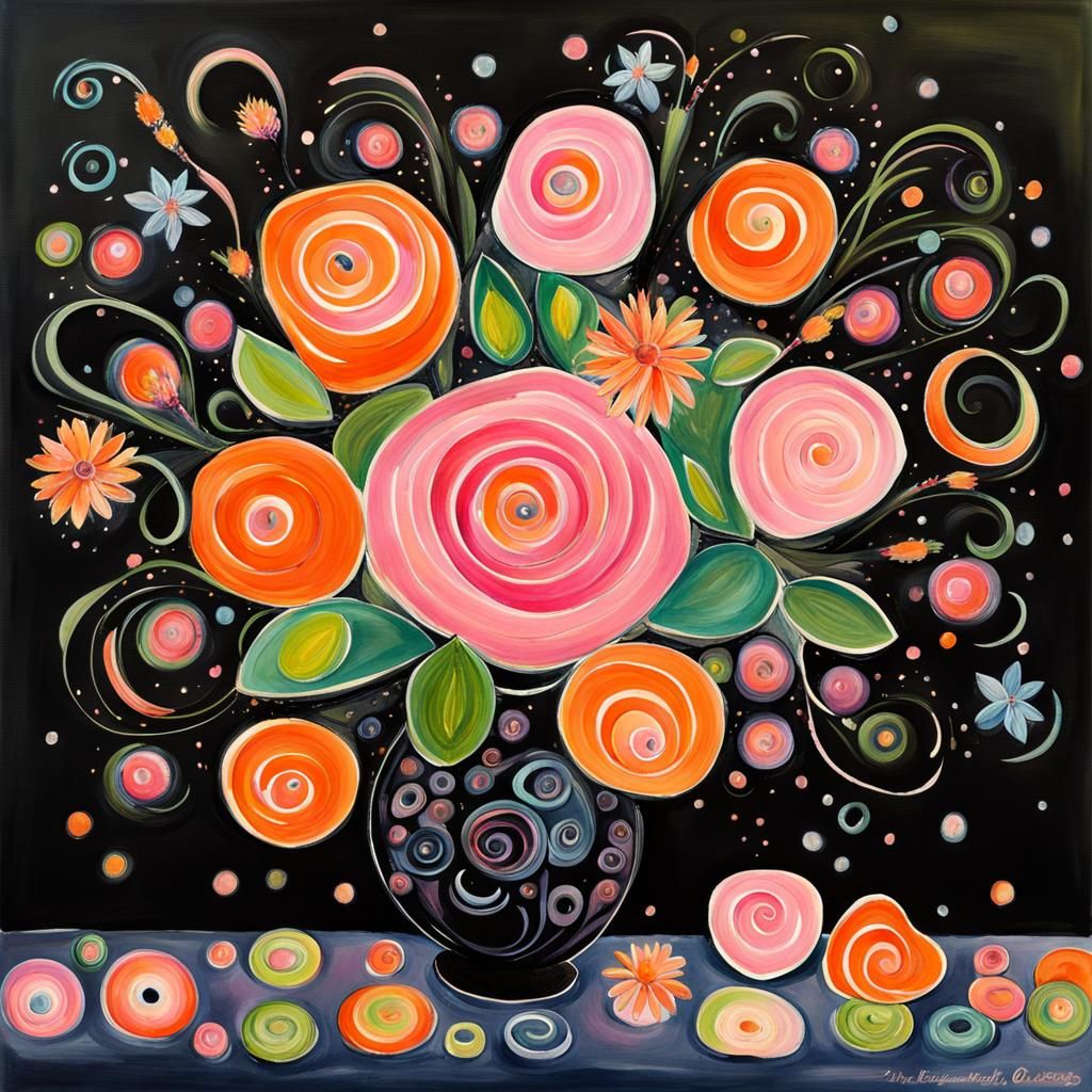 Extravagant Floral Vase in Gouache Watercolor Style