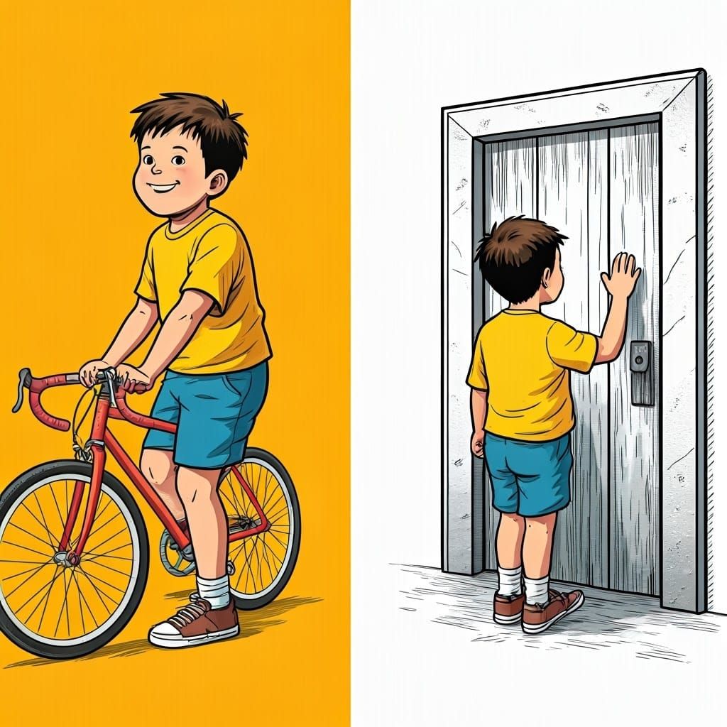 Boy with Bicycle in Pop Art Style