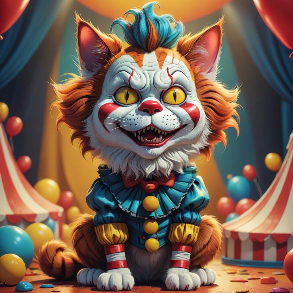Cartoon Cat Pennywise Caricature in Vibrant Colors
