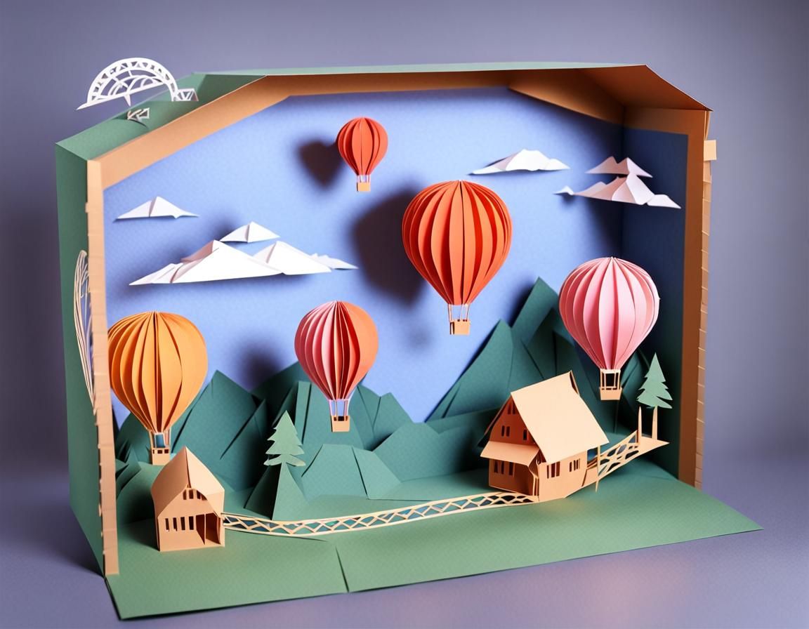 Kirigami Hot Air Balloon Origami Diorama
