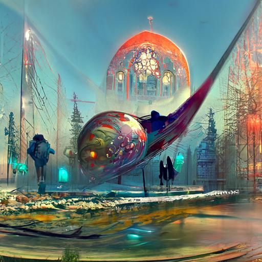 Alien Snow Olympics in Exoplanet Dome, Digital Illustration