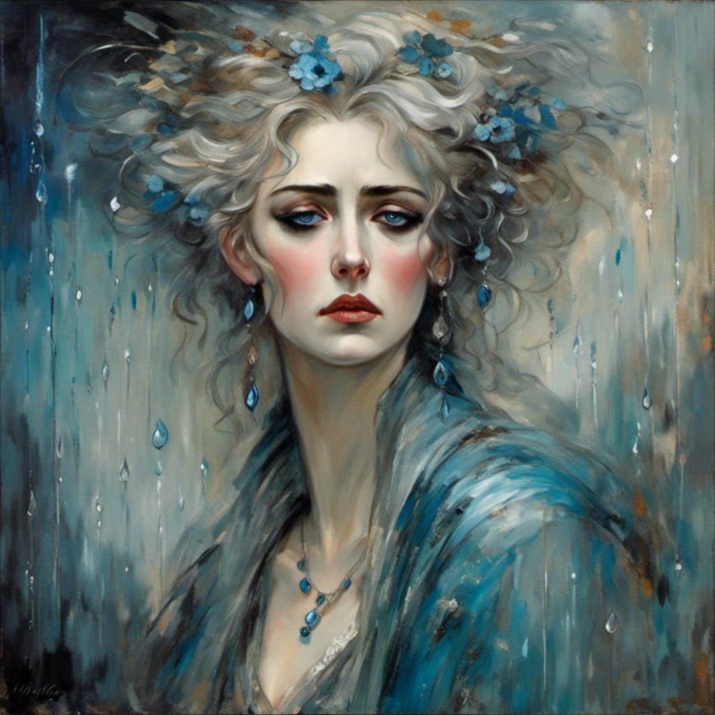 Sad Woman Crying in the Rain: Haunting Portrait
