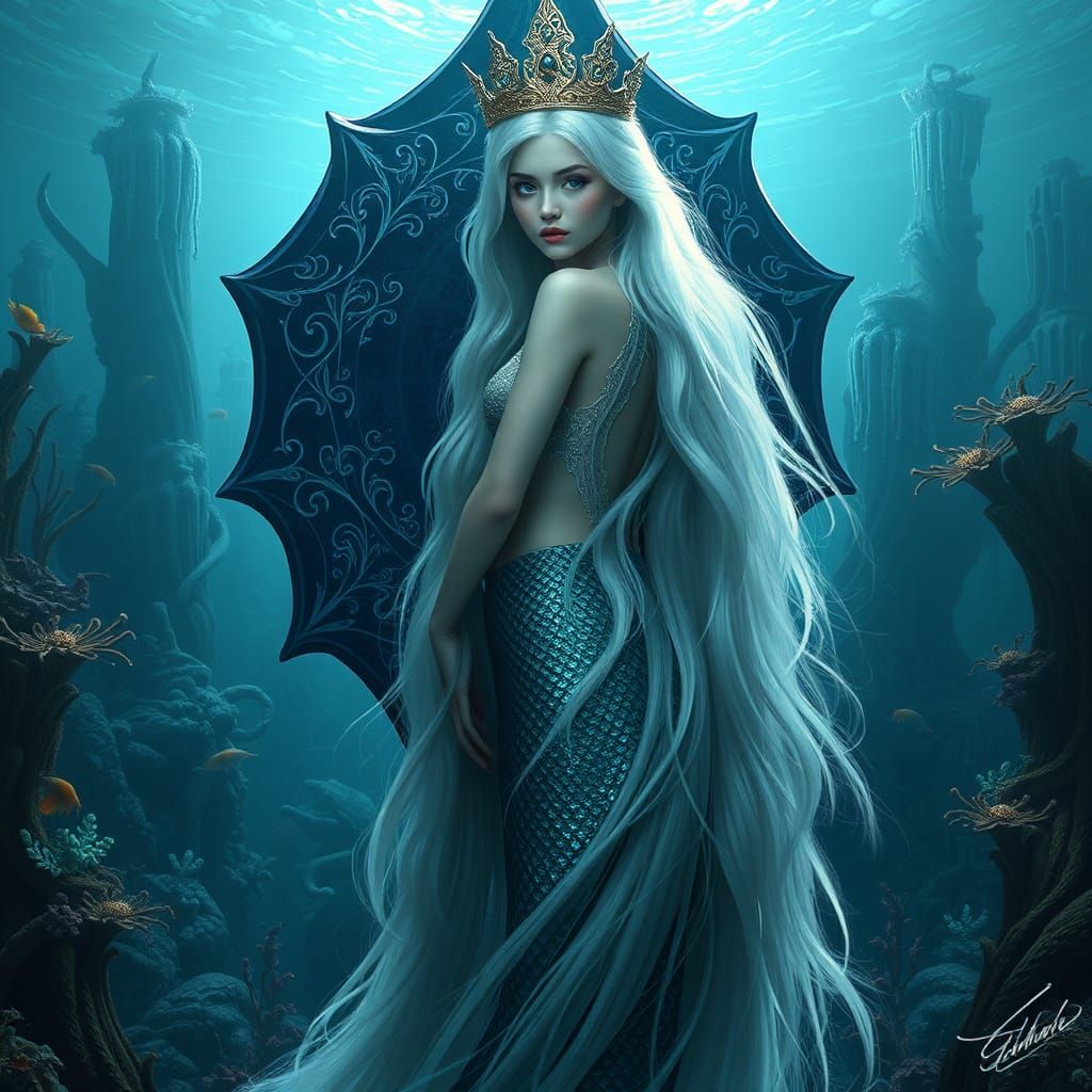 Regal Mermaid Queen in Mystical Underwater Realm