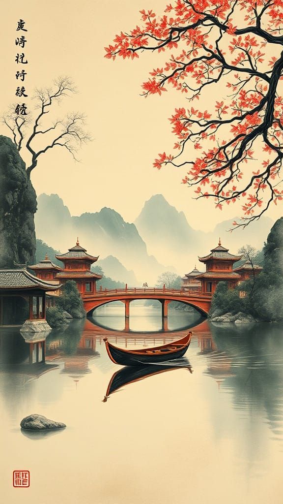 Serenity on the River: A Qi Baishi-Inspired Masterpiece