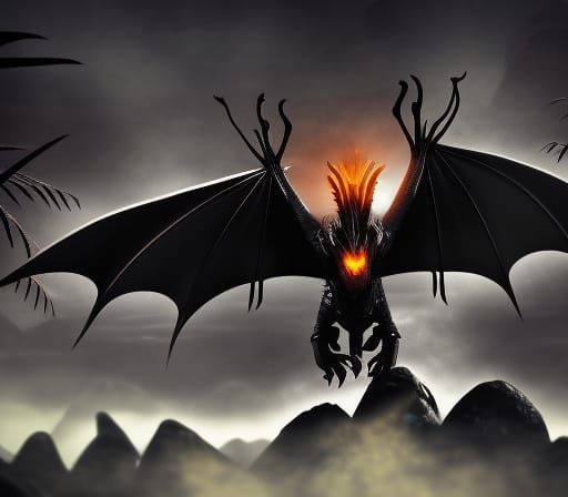 Fierce Black Dragon with Glowing Aura
