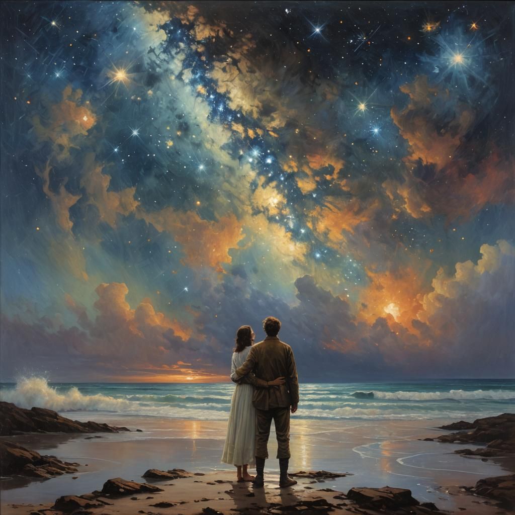 Starry Night Oil Painting in Luminist Style