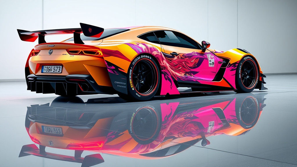 Futuristic Drift Car with Manga Graphics in Cyberpunk Style