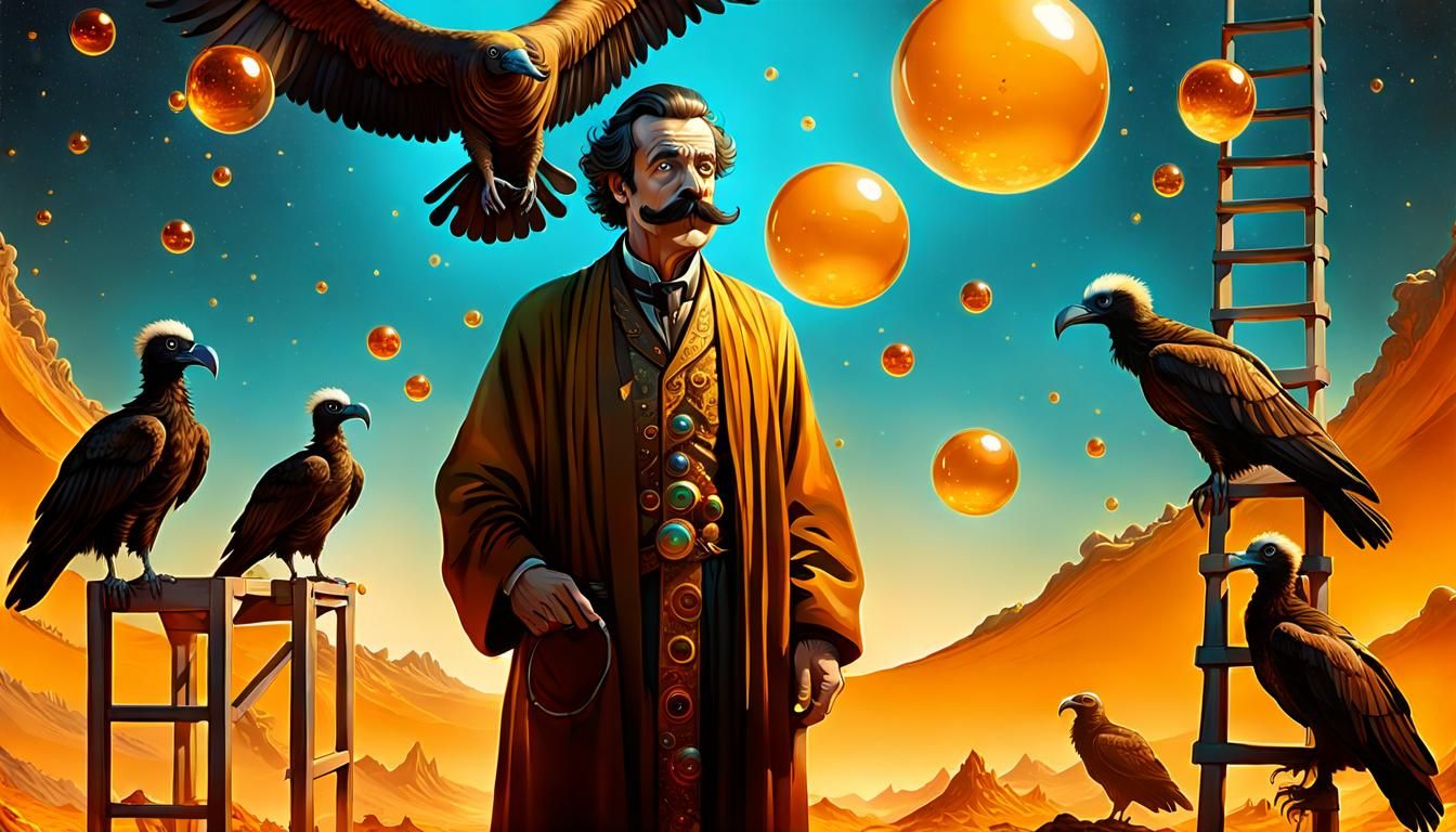 Surrealist Man with Vultures in Muted Colors