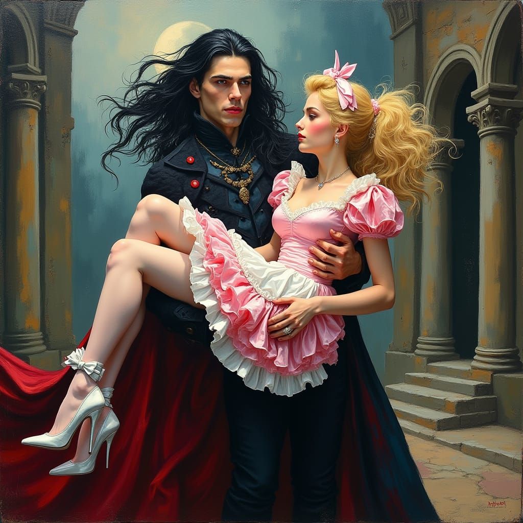 Neo-Expressionist Vampire King Carries French Maid in Castle...